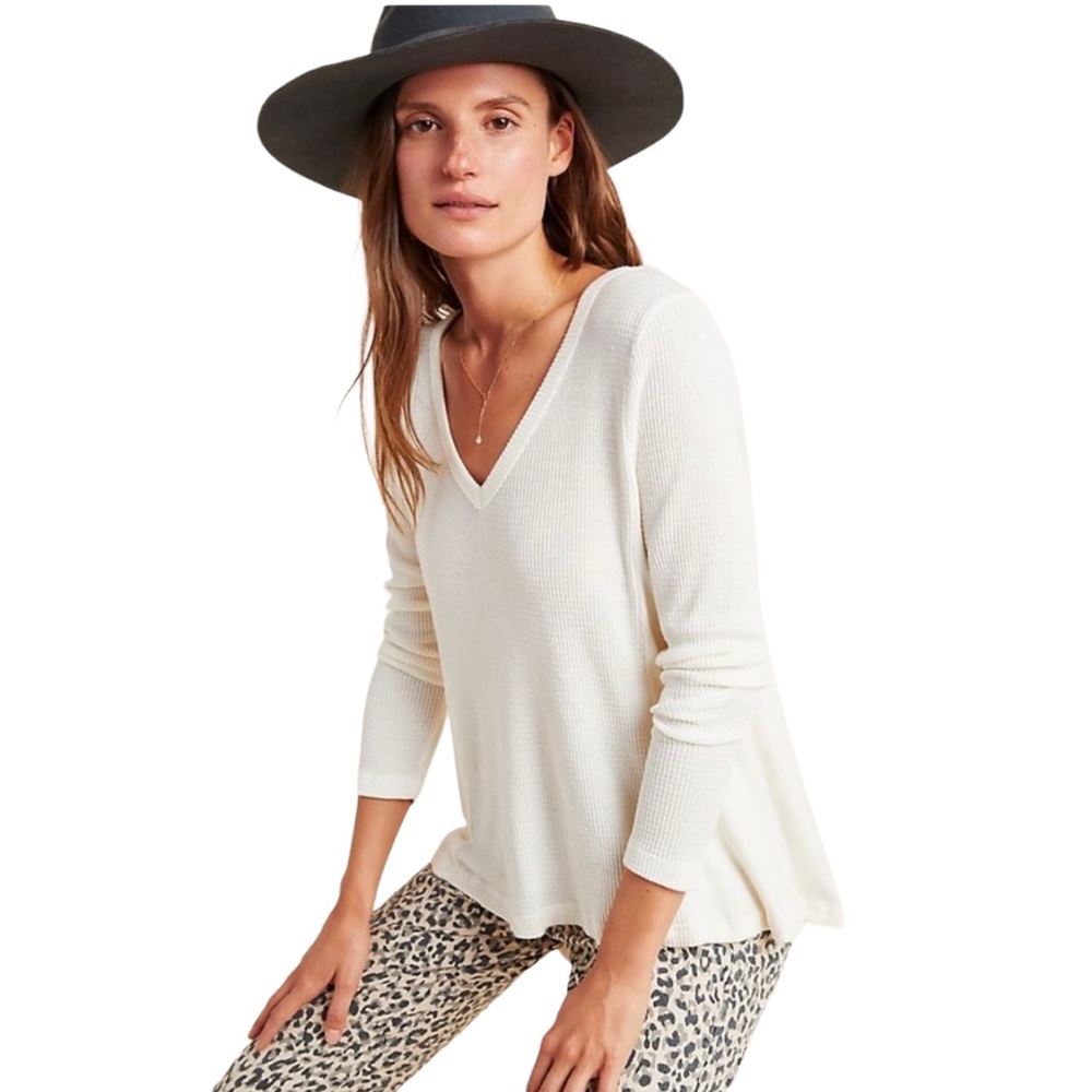 Anthropologie t.la Vicky Ivory Thermal Waffle Knit Long Sleeve Tunic NWT M